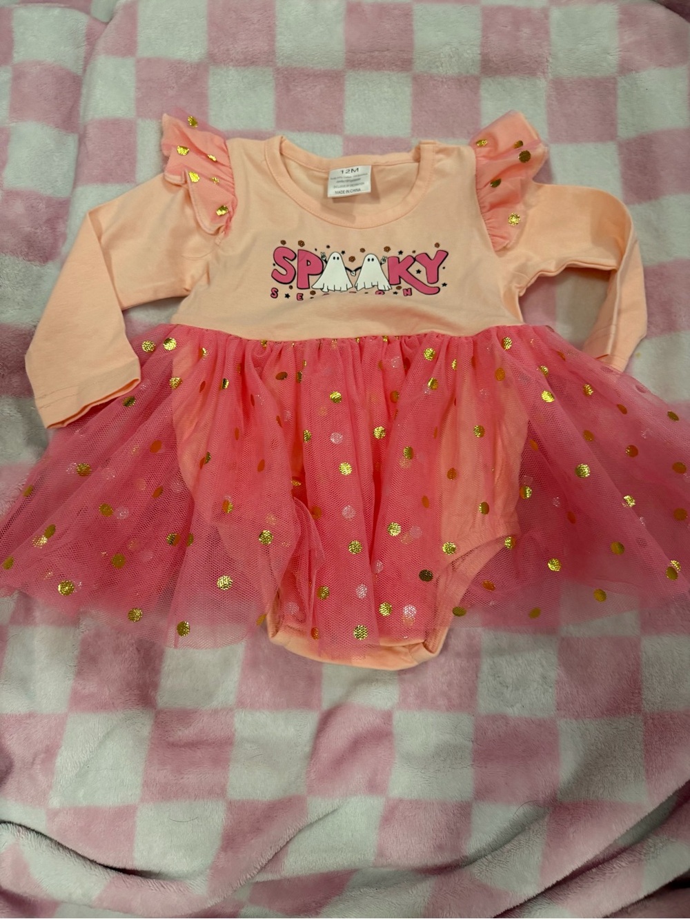 Spooky Ghost Tutu Bodysuit in Peach and Pink - Kids One-Piece